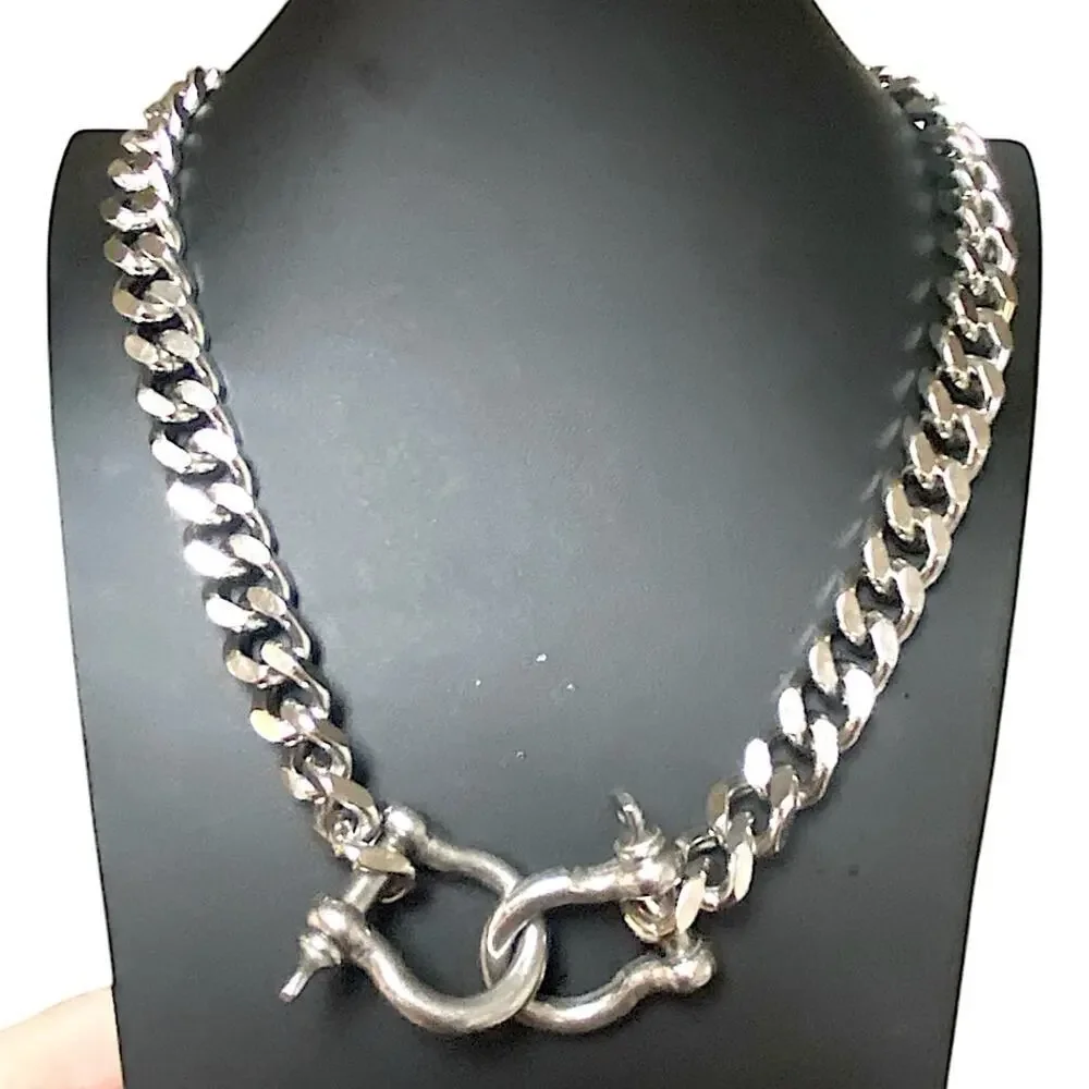 Stainless Steel HorseBit Necklace Thick Cuban Chain Link